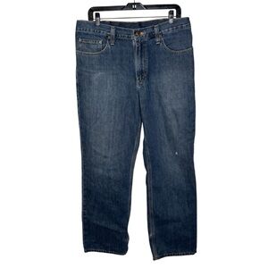 Carhartt Jeans Men’s 34x32 Relaxed Fit Blue Denim Rugged Button Zipper 5 Pockets